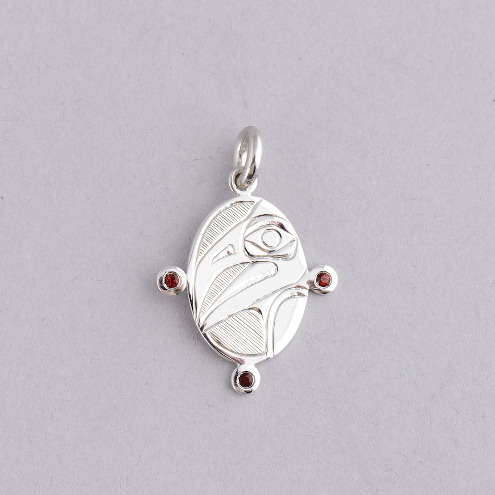 Raven Pendant with Garnet