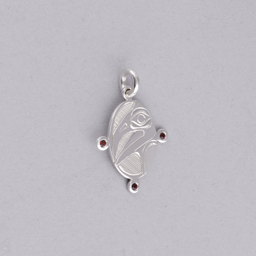Raven Pendant with Garnet